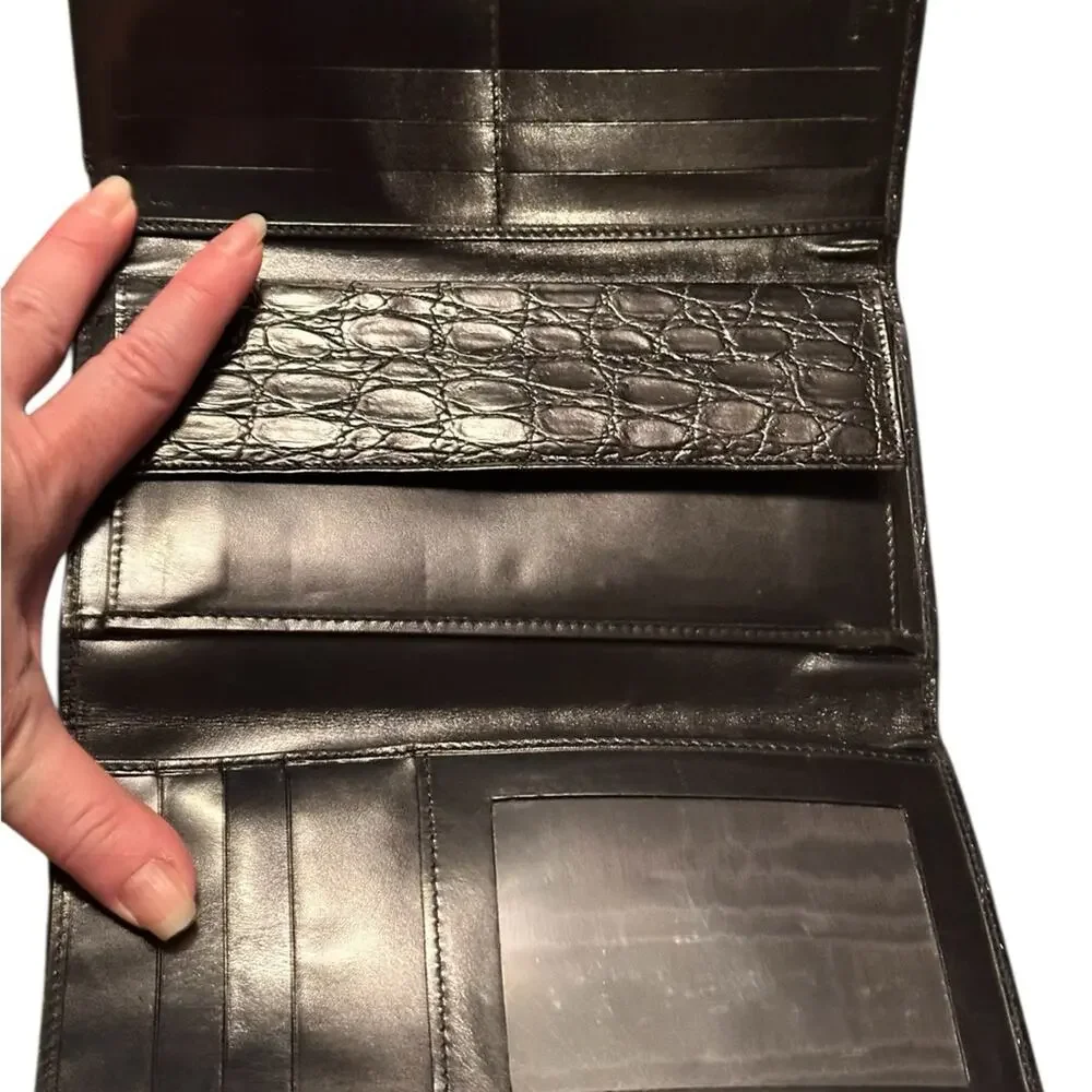 Black Croc-Embossed Black Leather Long Wallet NWOT